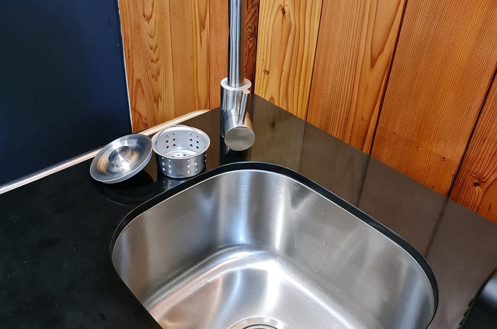 Black marble worktop and stainless frame