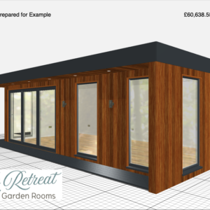 7.6m x 4m Westbury garden room example with wall extensions.
