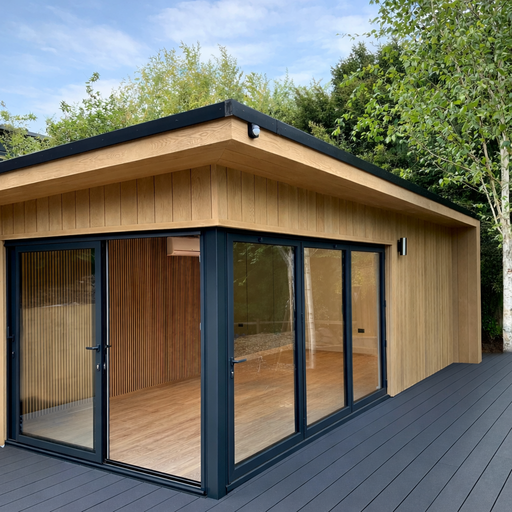 Garden room with Millboard composite cladding in Surrey by My Retreat Garden Rooms