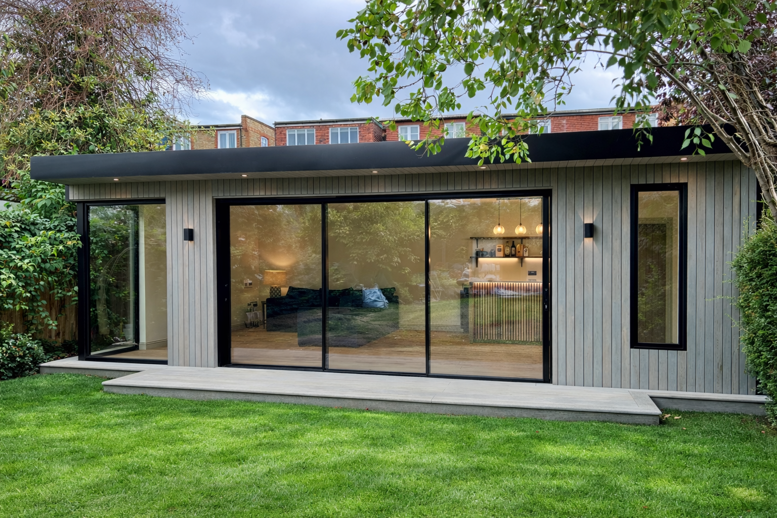 Contemporary grey garden room exterior