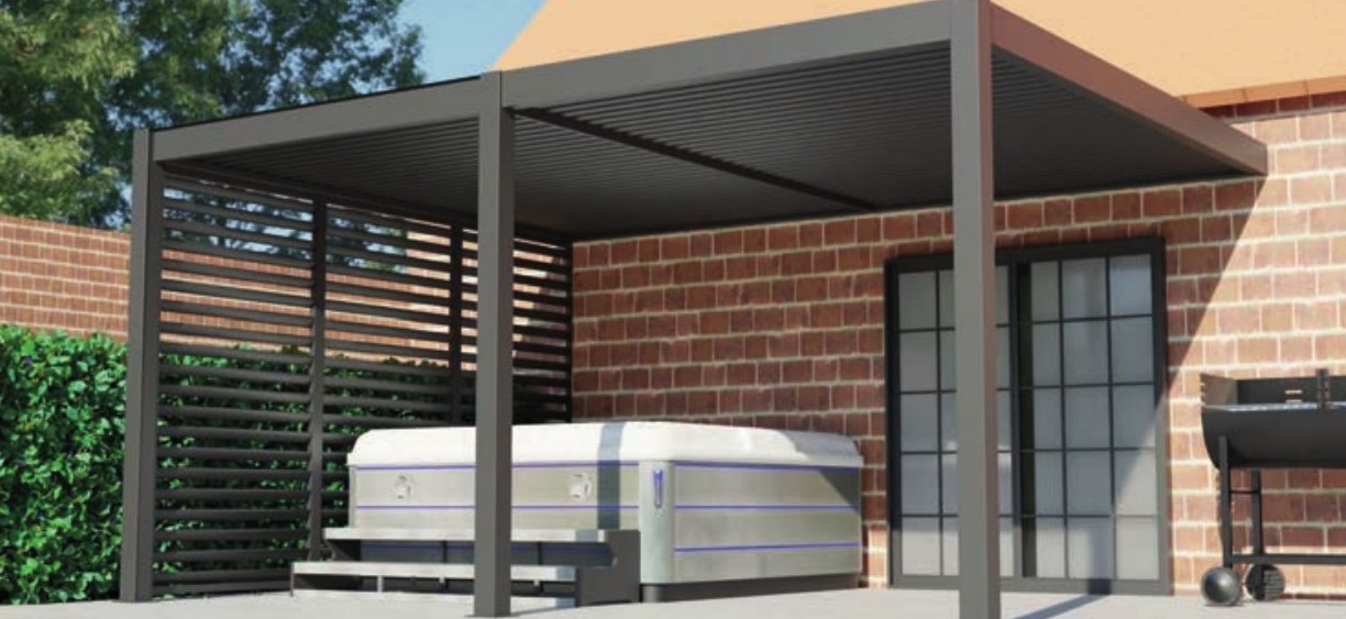Remanso 3.8m x 5m wall-mounted pergola with vented side panels