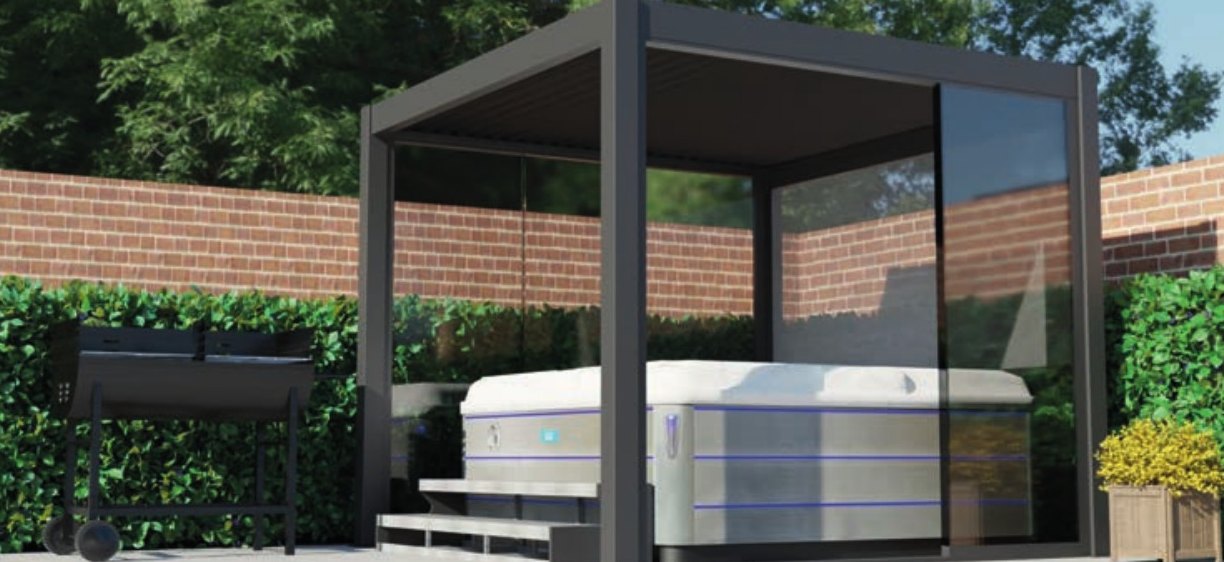 Remanso 3m x 3m free-standing pergola over a hot tub