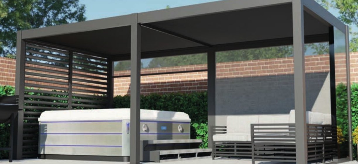 Remanso 3m x 5.7m free-standing pergola with hot tub and seating