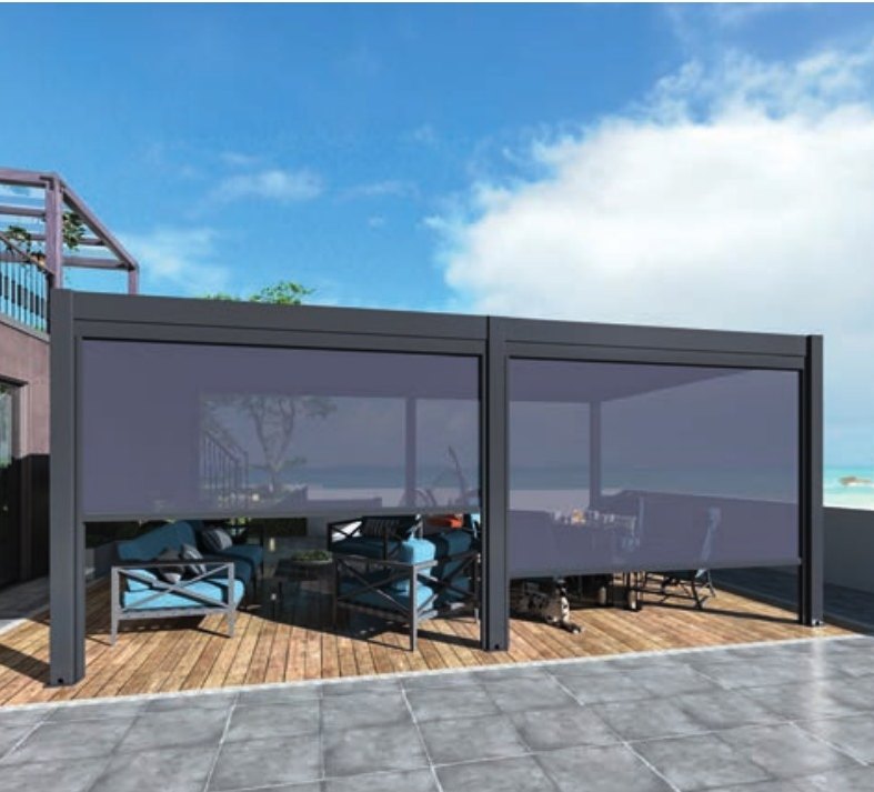 Remanso automatic blinds lowered on a pergola