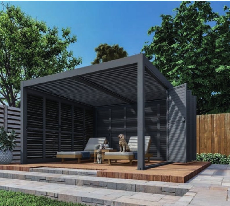Remanso bi-fold shutter doors on a pergola