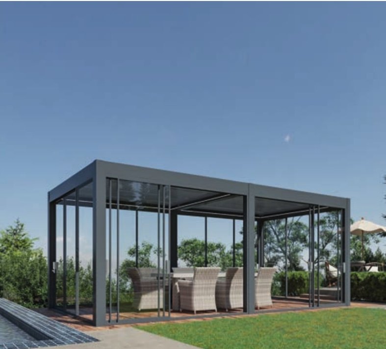Remanso pergola enclosed with glass sliding doors