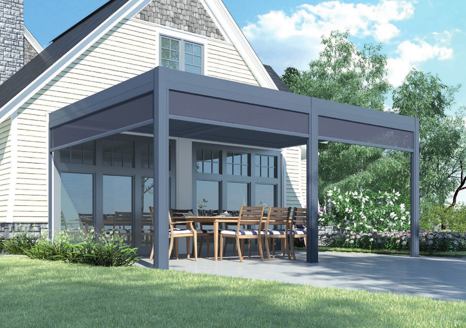 Remanso pergola with blinds on a house patio