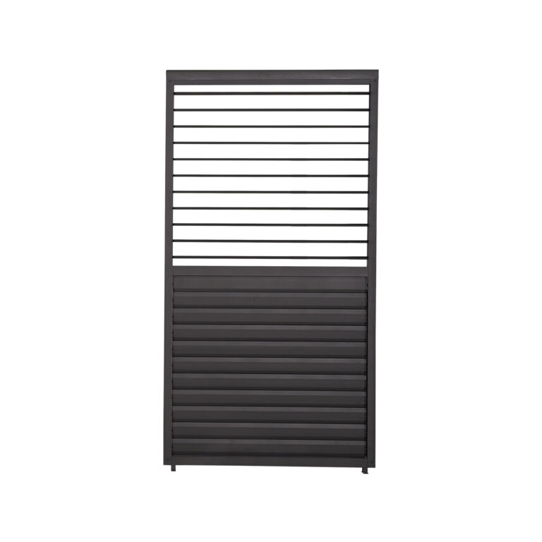 Grey aluminium pergola side wall with adjustable louvres