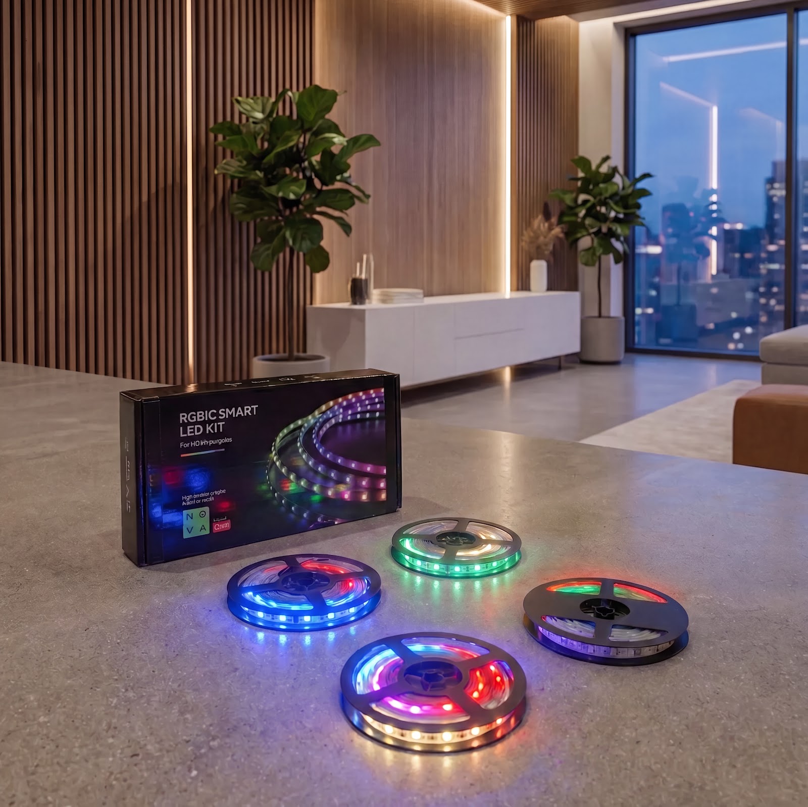 Colour-changing smart LED lighting kit for an aluminium pergola